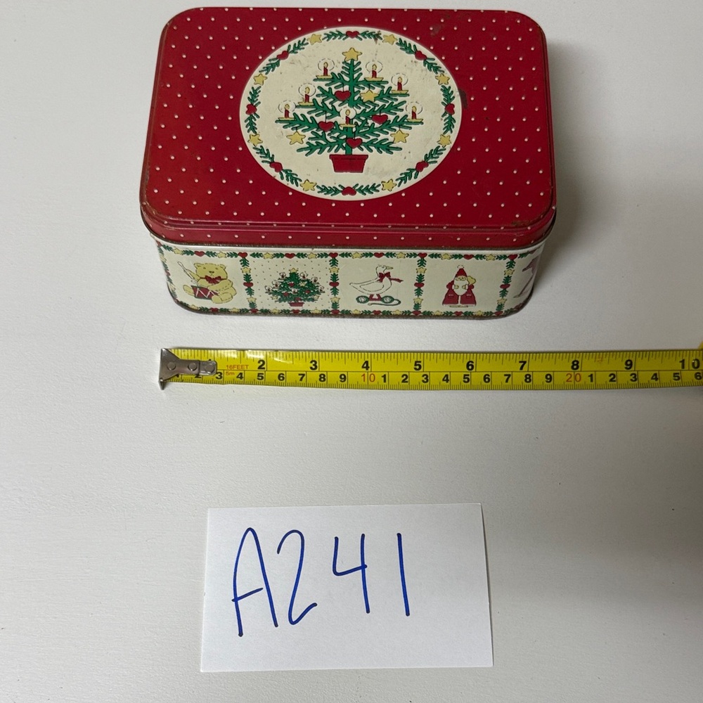 Vtg Festive Red Holiday Tin Box
